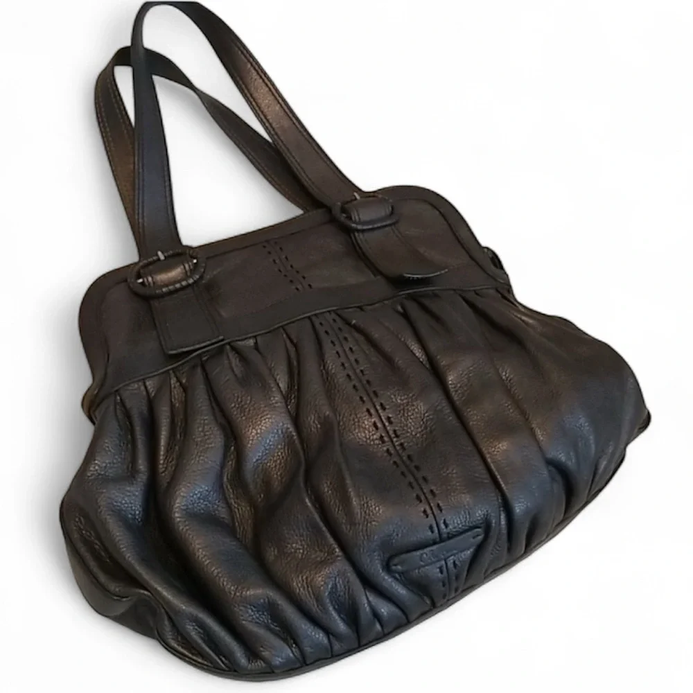RARE Cole Haan Pleated Leather Satchel Hobo Bag Purse